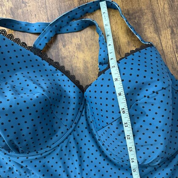 Terra & Sky Black Tankini Top 4X (28W-30W) Teal Polka Dot Padded Beach Swim NWT - Picture 11 of 14